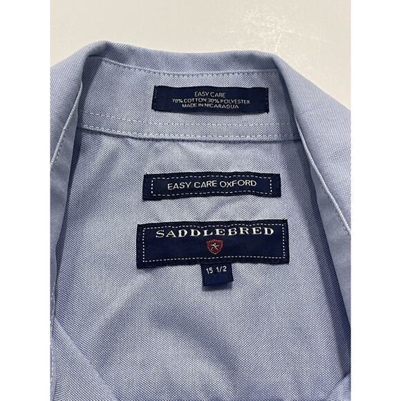 Saddlebred Mens Shirt Large Button Down Casual Short Sleeve Plaid Blue - Picture 5 of 5